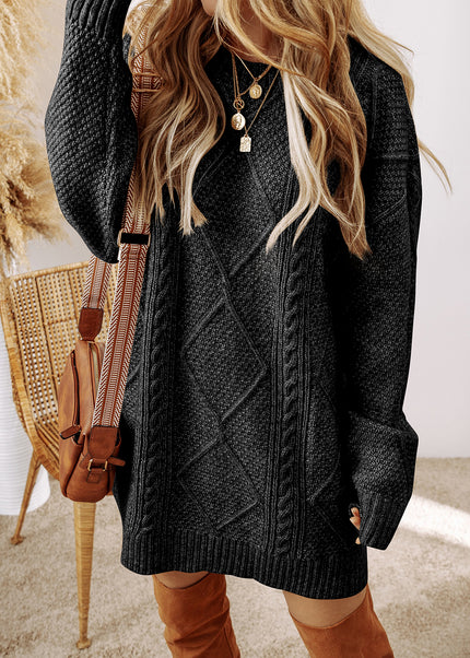 Parchment Cable Knit Drop Shoulder Loose Fit Sweater Dress