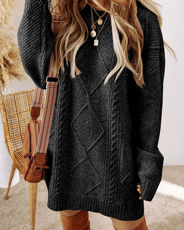 Parchment Cable Knit Drop Shoulder Loose Fit Sweater Dress