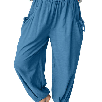 Prussian Blue Smocked Waist Casual Jogger Style Pants
