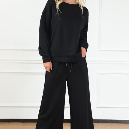 Navy Blue Ultra Loose Textured 2pcs Slouchy Outfit Set