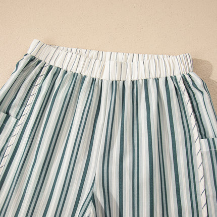 Gray Stripe Elastic Waist Cargo Pocket Casual Shorts