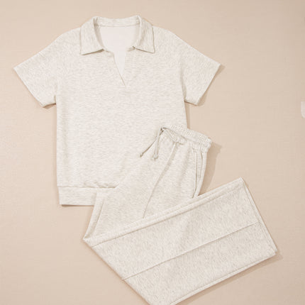 Light Grey Polo Tee Casual Pant Set