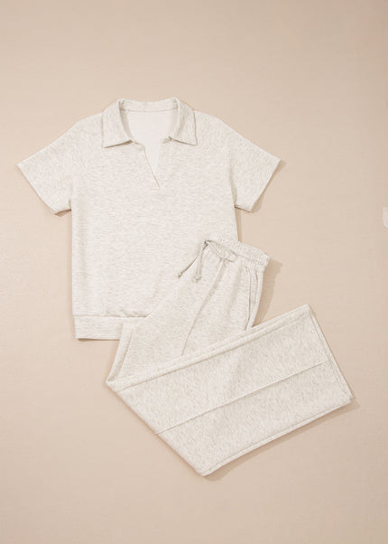 Light Grey Polo Tee Casual Pant Set