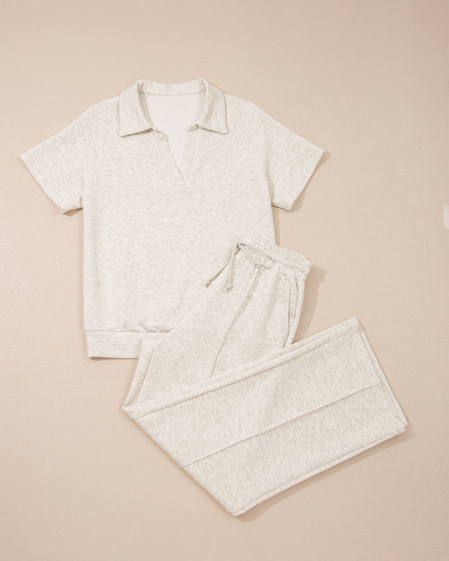Light Grey Polo Tee Casual Pant Set