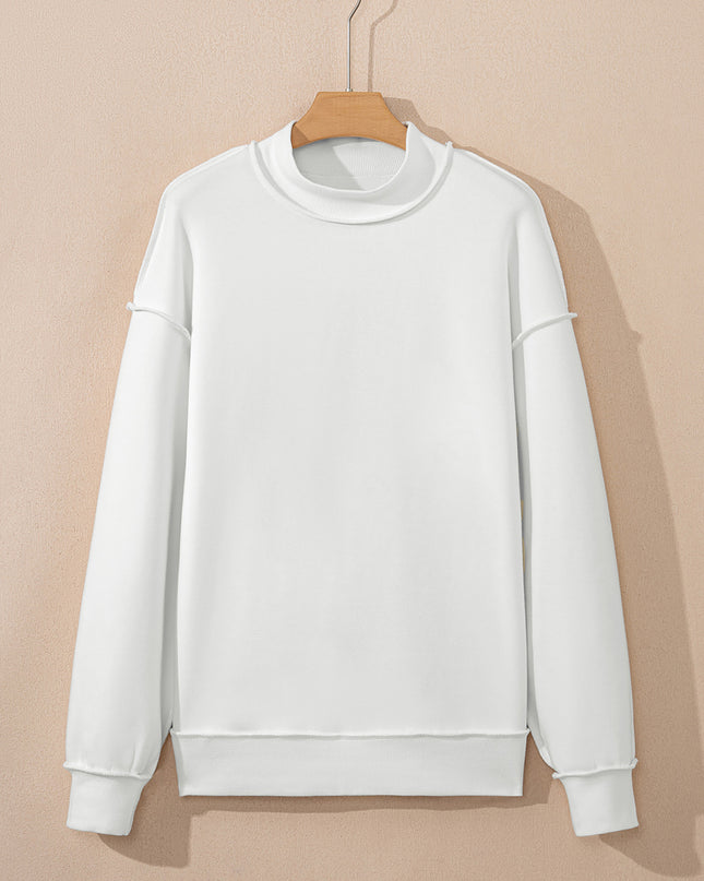 Bright Pink Oversize Drop Shoulder Reversible Mock Neck Sweatshirt