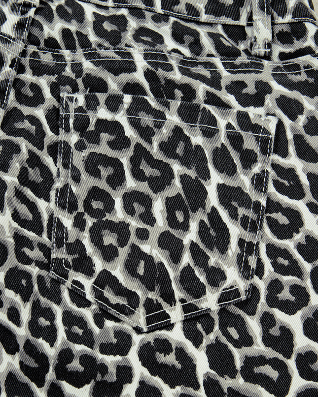 Black Leopard Print Barrel Jeans