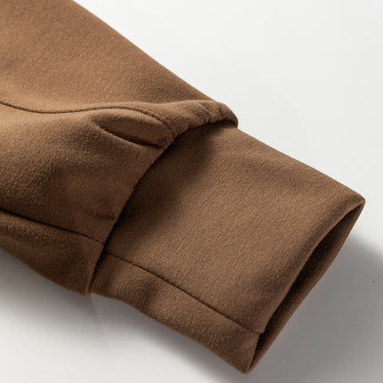 Coffee Solid Color V Neck Top and High Waist Pants Set