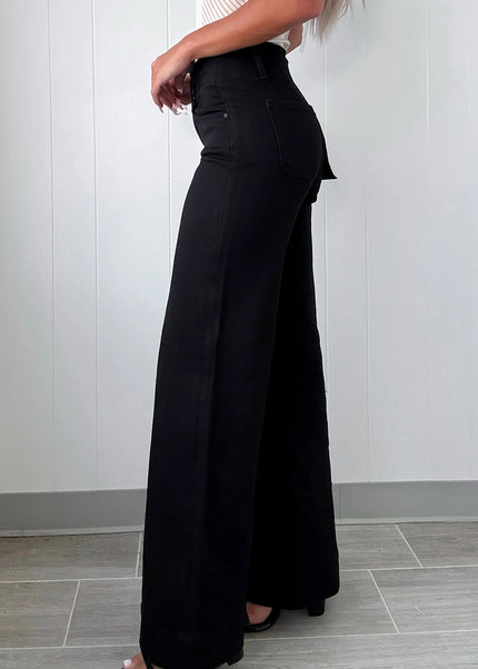 Mist 2-Button High Waist Flared Bottom Jeans