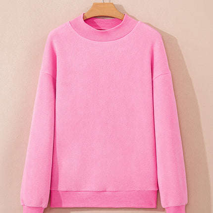 Bright Pink Oversize Drop Shoulder Reversible Mock Neck Sweatshirt
