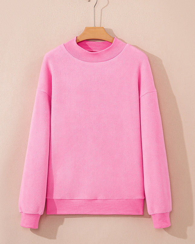 Bright Pink Oversize Drop Shoulder Reversible Mock Neck Sweatshirt