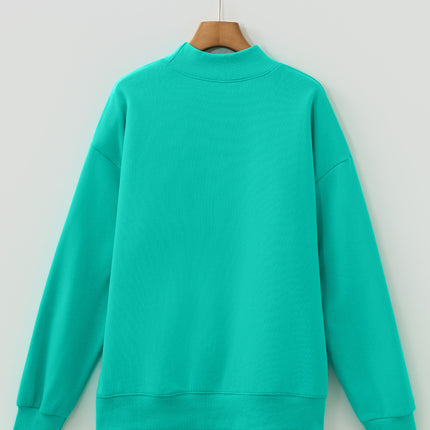 Bright Pink Oversize Blessed Embroidered Mock Neck Sweatshirt