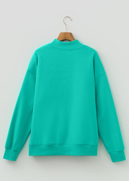 Bright Pink Oversize Blessed Embroidered Mock Neck Sweatshirt