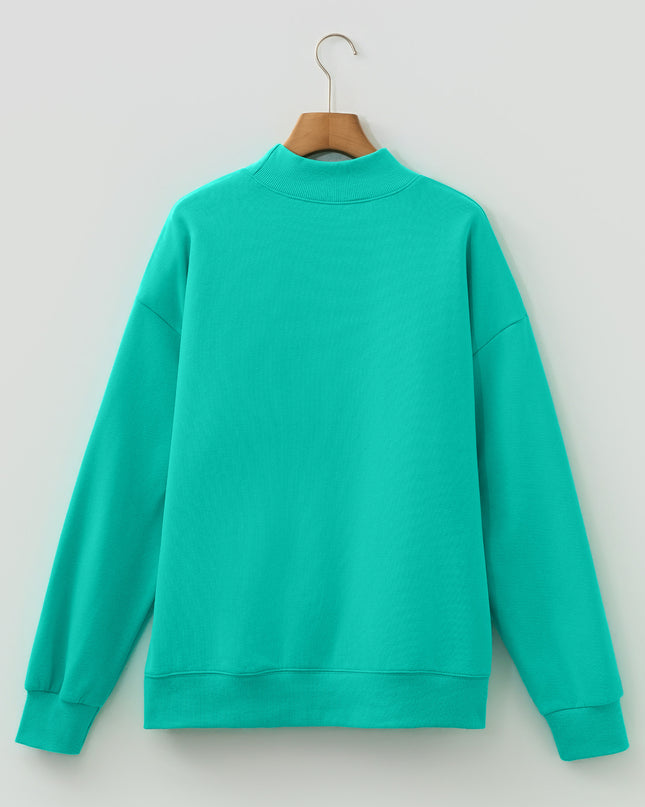 Bright Pink Oversize Blessed Embroidered Mock Neck Sweatshirt