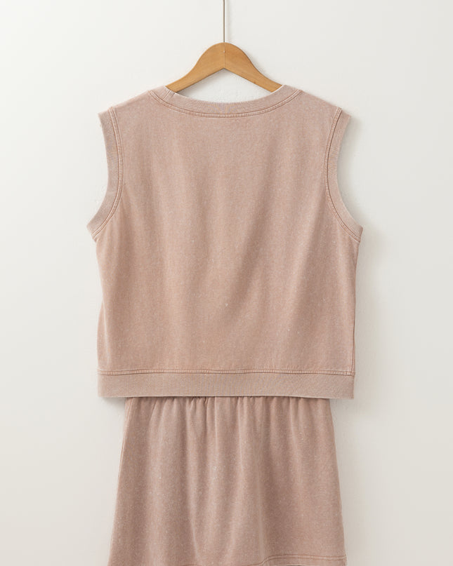Myosotis 2 Pieces Cotton Tank Top Lined Split Skirt Set