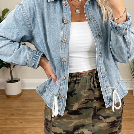Beau Blue Draw-cord Hem Light Wash Denim Jacket