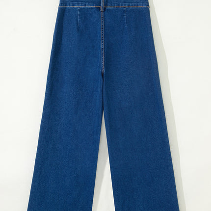 Sail Blue Hardware Decor Patched Pockets Wide Leg Jean Pants