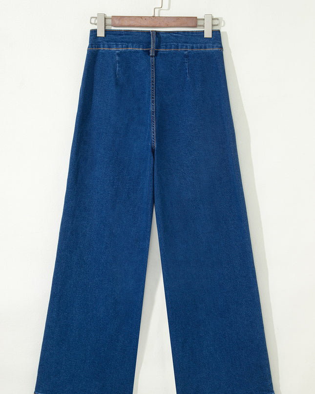 Sail Blue Hardware Decor Patched Pockets Wide Leg Jean Pants
