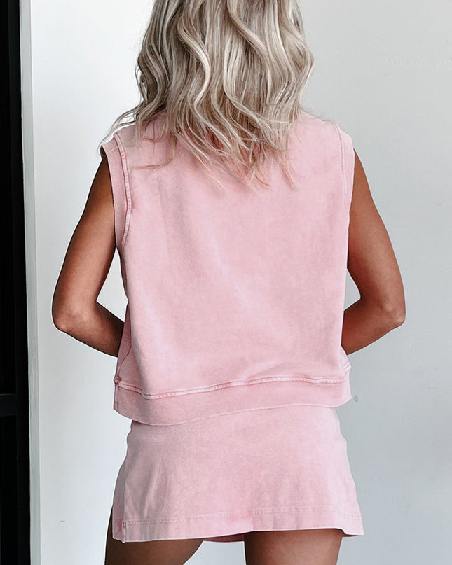 Myosotis 2 Pieces Cotton Tank Top Lined Split Skirt Set