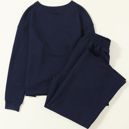 Navy Blue Ultra Loose Textured 2pcs Slouchy Outfit Set