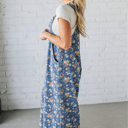 Vintage Rose Printed Denim Jumpsuit