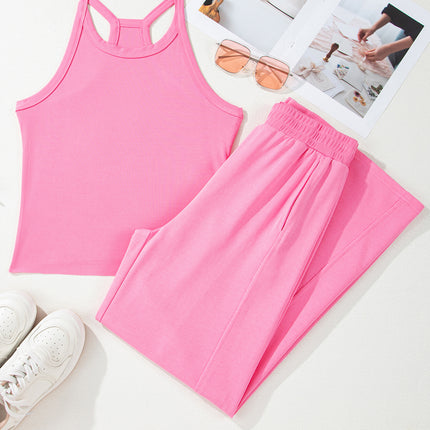 Sachet Pink Slim Ribbed Tank Top and Sweatpants Set