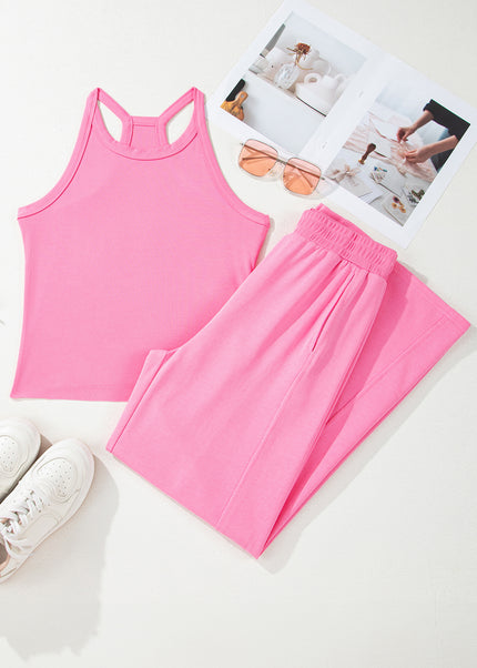 Sachet Pink Slim Ribbed Tank Top and Sweatpants Set
