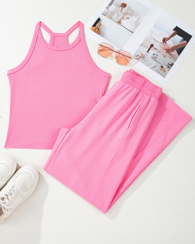 Sachet Pink Slim Ribbed Tank Top and Sweatpants Set