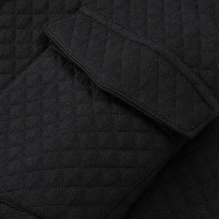 Black Retro Quilted Flap Pocket Button Shacket