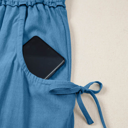 Prussian Blue Smocked Waist Casual Jogger Style Pants