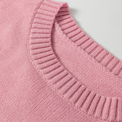 Light Pink Plaid Heart Embroidered Cuffed Drop Shoulder Crew Neck Sweater