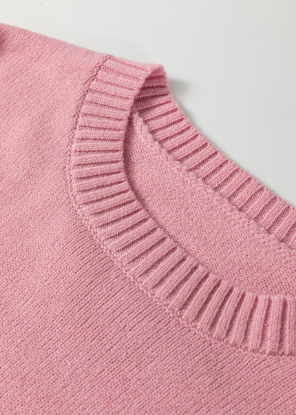 Light Pink Plaid Heart Embroidered Cuffed Drop Shoulder Crew Neck Sweater