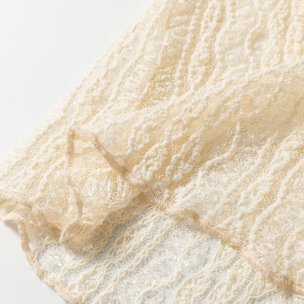 Apricot Flounced Long Sleeve Mock Neck Sheer Lace Top