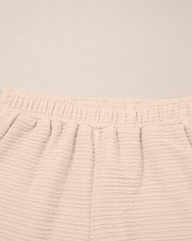 Pink Textured V Neck T Shirt and Shorts Set