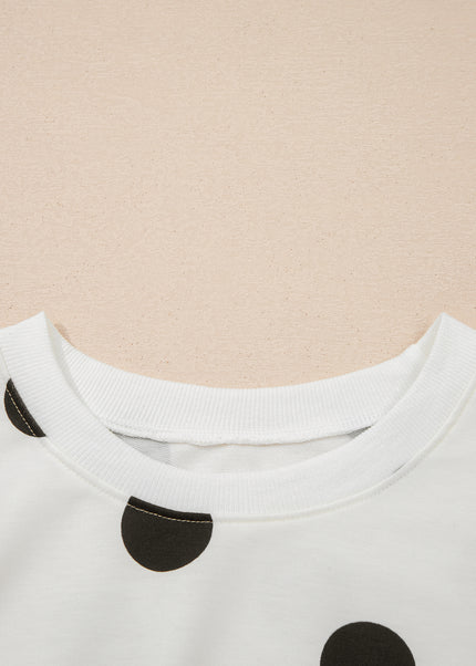 White Polka Dot Printed Long Sleeve Flared Mini Dress