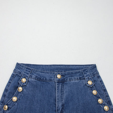 Ashleigh Blue Golden Button Detail Rolled Edge Flare Leg Jeans