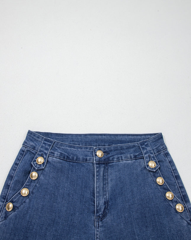 Ashleigh Blue Golden Button Detail Rolled Edge Flare Leg Jeans