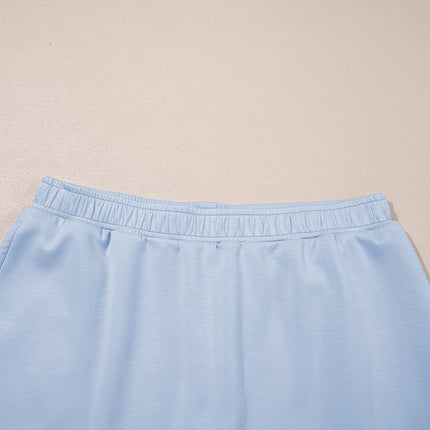 Light Pink Puff Sleeve Pearl Embellished Scallop Trim Top 2 Piece Skort Set