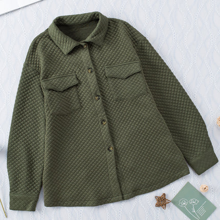 Black Retro Quilted Flap Pocket Button Shacket