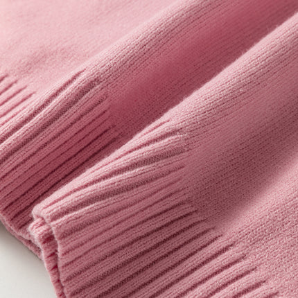 Light Pink Plaid Heart Embroidered Cuffed Drop Shoulder Crew Neck Sweater