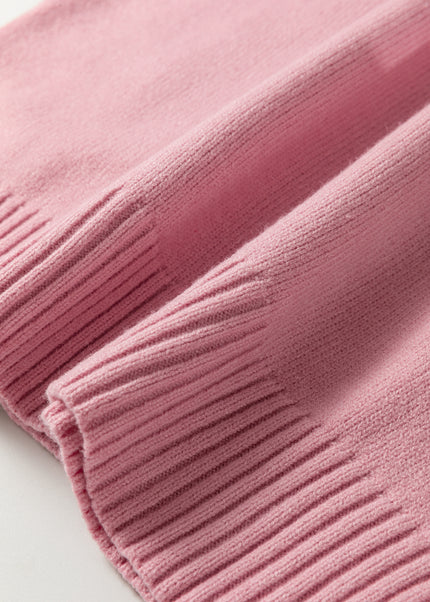 Light Pink Plaid Heart Embroidered Cuffed Drop Shoulder Crew Neck Sweater