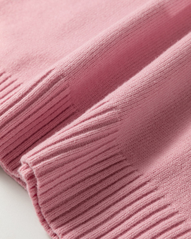 Light Pink Plaid Heart Embroidered Cuffed Drop Shoulder Crew Neck Sweater