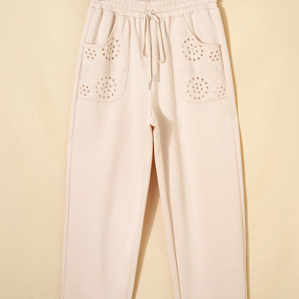 Jet Stream Embroidered Patched Pockets Drawstring Pants