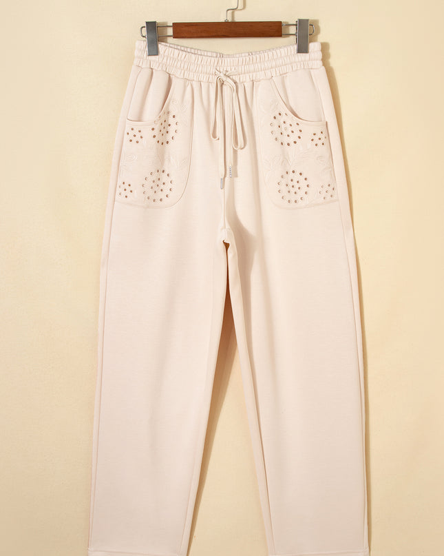 Jet Stream Embroidered Patched Pockets Drawstring Pants