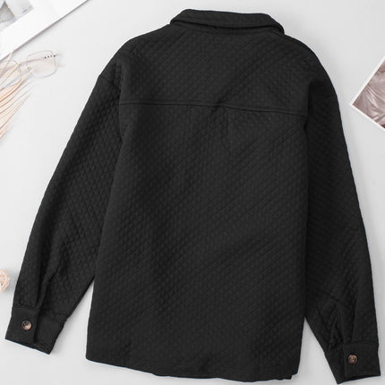 Black Retro Quilted Flap Pocket Button Shacket