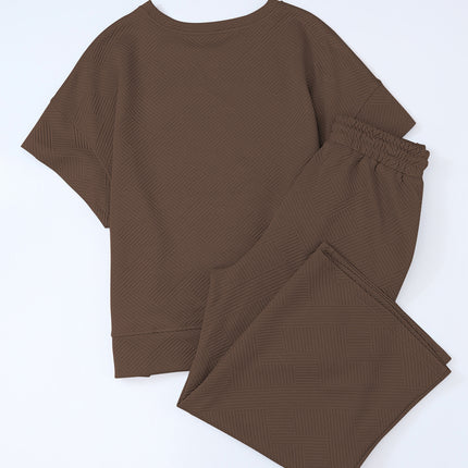Black Textured Loose Fit T Shirt and Drawstring Pants Set