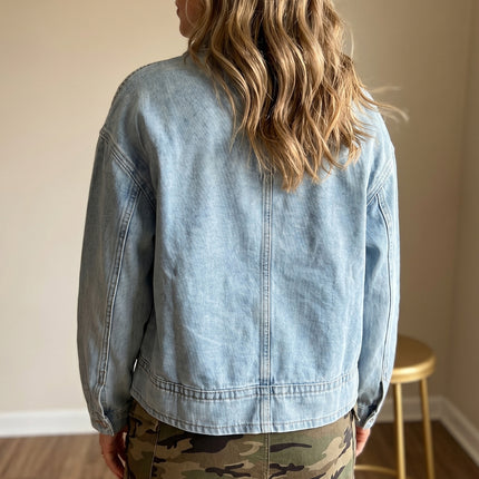 Beau Blue Draw-cord Hem Light Wash Denim Jacket