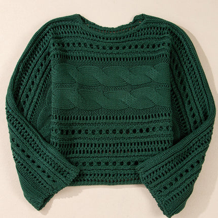 Smoke Gray Hollow-out Cable Knit Cropped Sweater