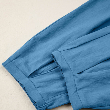 Prussian Blue Smocked Waist Casual Jogger Style Pants