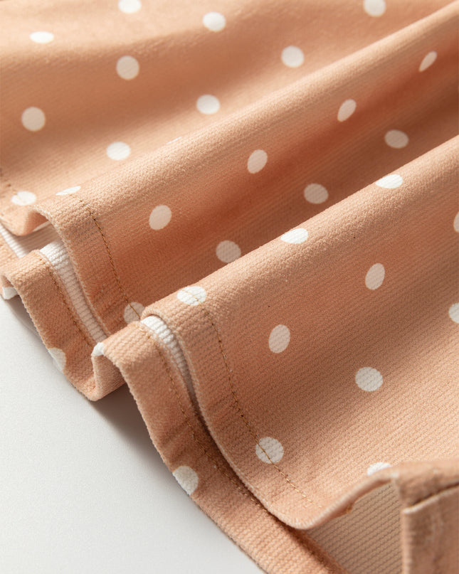 Khaki Polka Dot Print Drawstring Wide Leg Pants