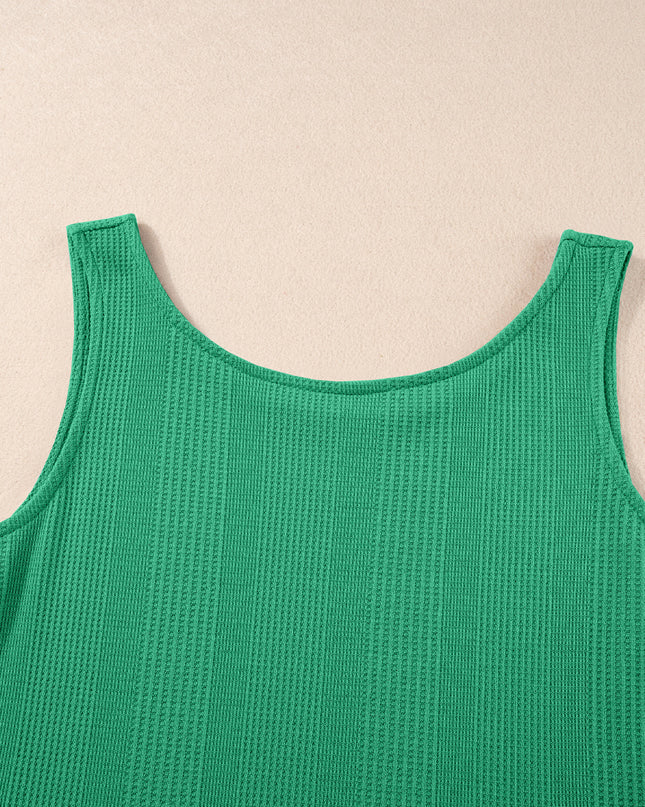 Beau Blue Solid Color Ribbed Ruffle Tank Top and Pants Set